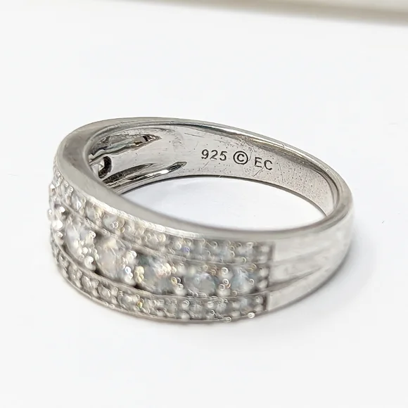 Sterling silver 925 wide band simulated faux diamond round ring vintage - Picture 5 of 7